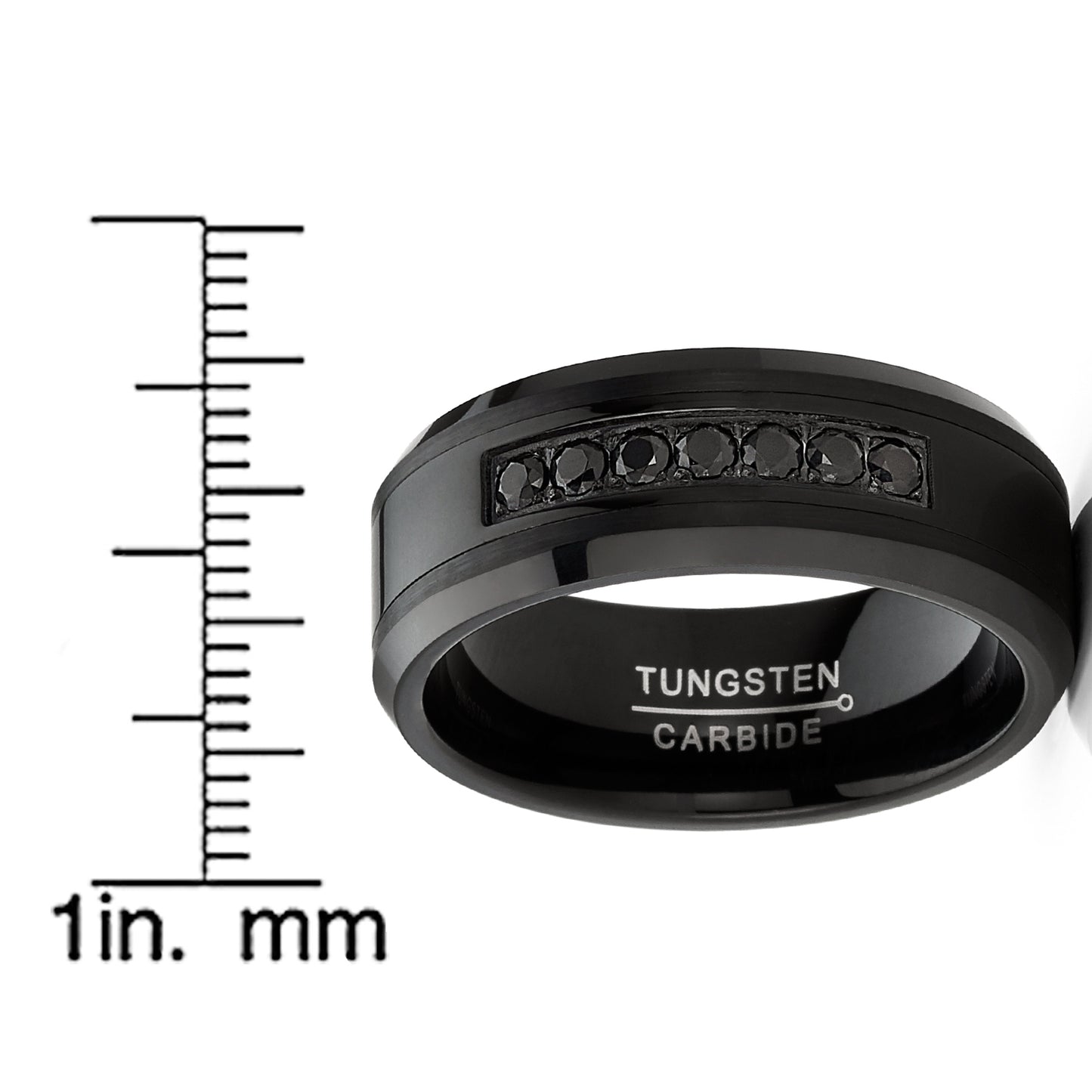 Mens 7 Round Cubic Zirconia Tungsten Ring Black Stainless Steel Wedding Band  8MM