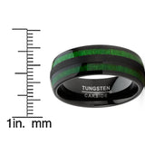 Men's Tungsten Carbide Ring Dome Green Jade Wood Inlay Wedding Band Black 8MM