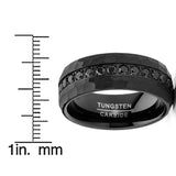 Men Tungsten Black Wedding Band Hammered Eternity Ring Cubic-Zirconia Comfort-Fit 8MM