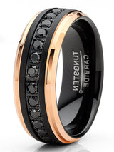 Men Tungsten Two-Tone Wedding Band Hammered Eternity Ring Cubic-Zirconia Comfort-Fit 8MM
