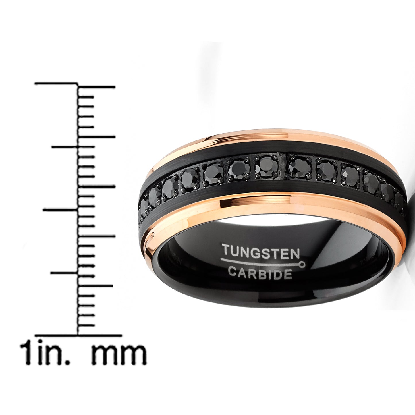Men Tungsten Two-Tone Wedding Band Hammered Eternity Ring Cubic-Zirconia Comfort-Fit 8MM