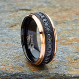 Men Tungsten Two-Tone Wedding Band Hammered Eternity Ring Cubic-Zirconia Comfort-Fit 8MM