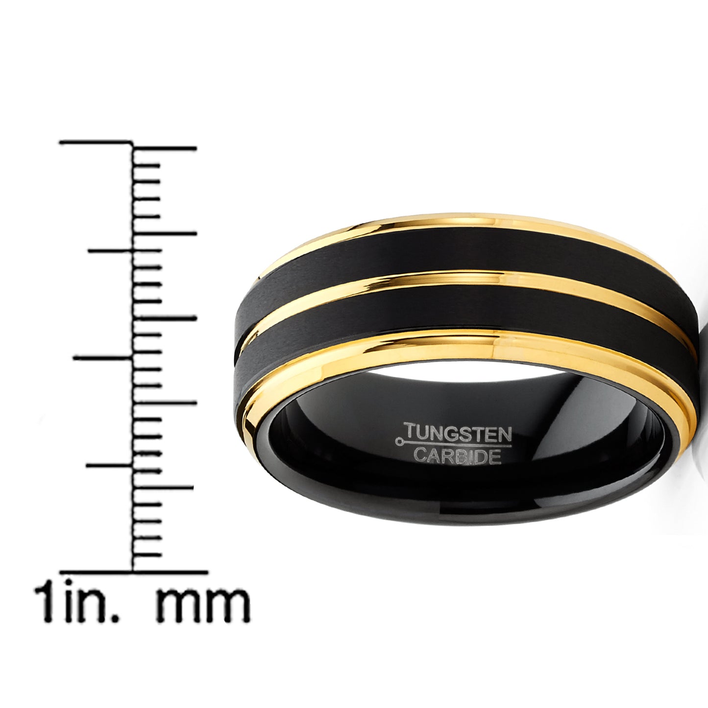 Men Tungsten Two-Tone Wedding Band Grooved Ring 8MM Black Matte Goldtone Silvertone