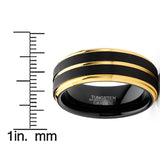 Men Tungsten Two-Tone Wedding Band Grooved Ring 8MM Black Matte Goldtone Silvertone