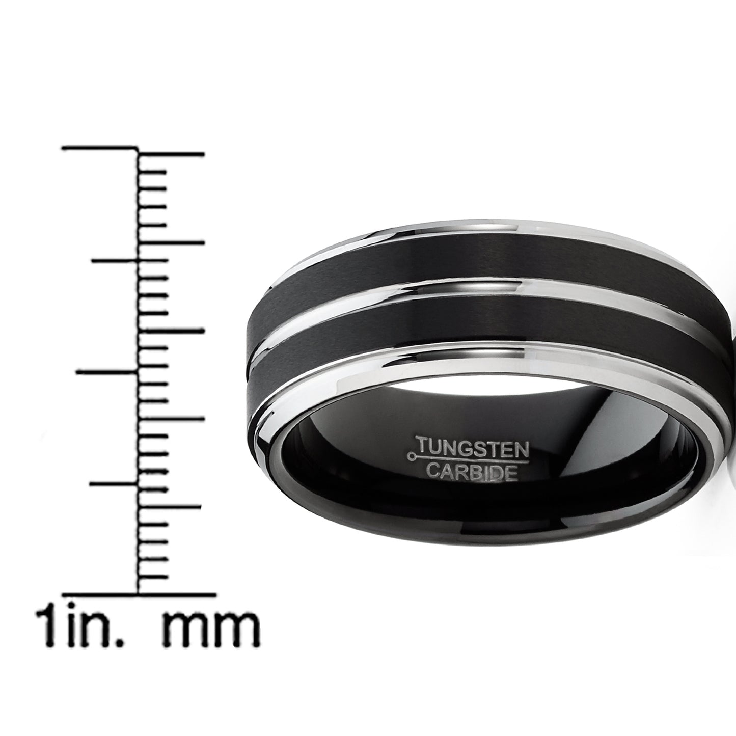 Men Tungsten Two-Tone Wedding Band Grooved Ring 8MM Black Matte Goldtone Silvertone
