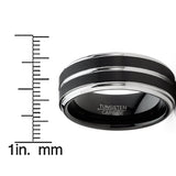 Men Tungsten Two-Tone Wedding Band Grooved Ring 8MM Black Matte Goldtone Silvertone