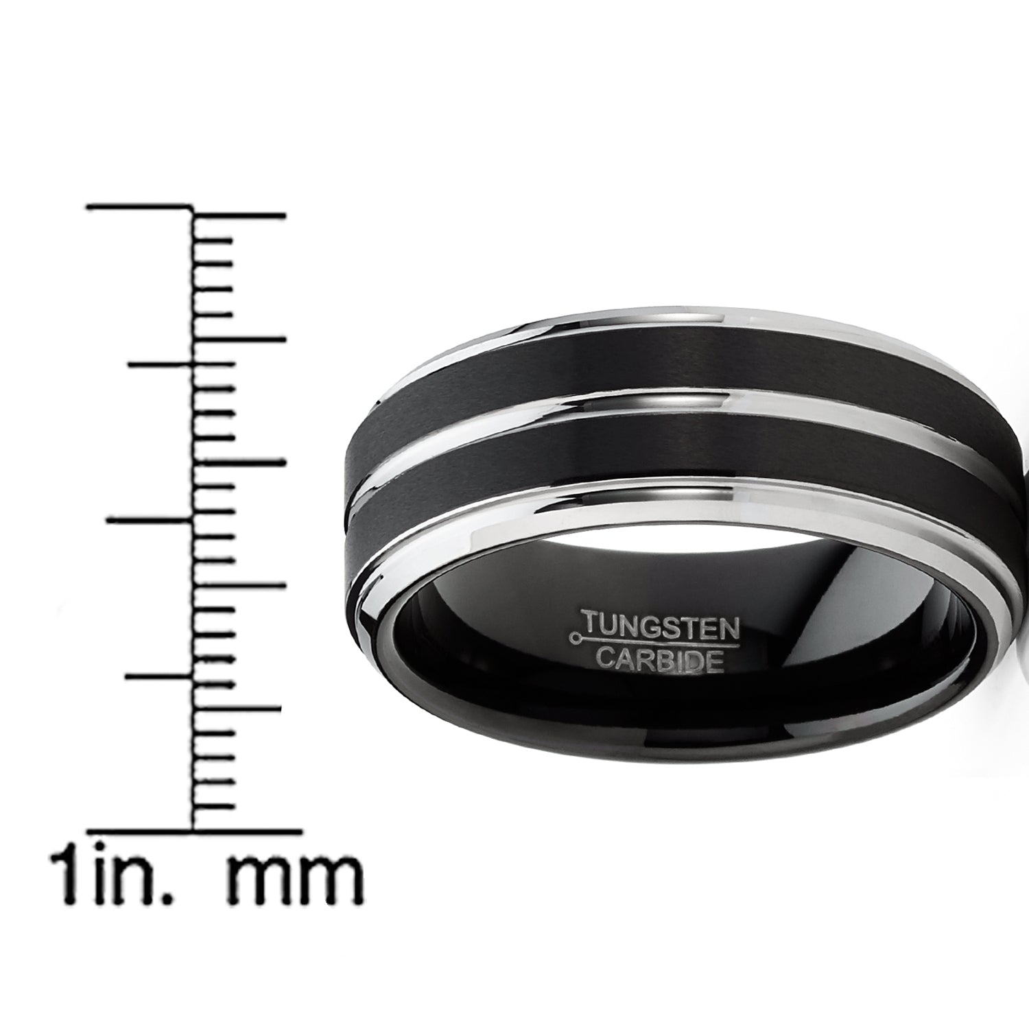 Men Tungsten Two-Tone Wedding Band Grooved Ring 8MM Black Matte Goldtone Silvertone