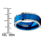 Men Tungsten Blue Wedding Band Hammered Ring Comfort-Fit 8MM Silvertone