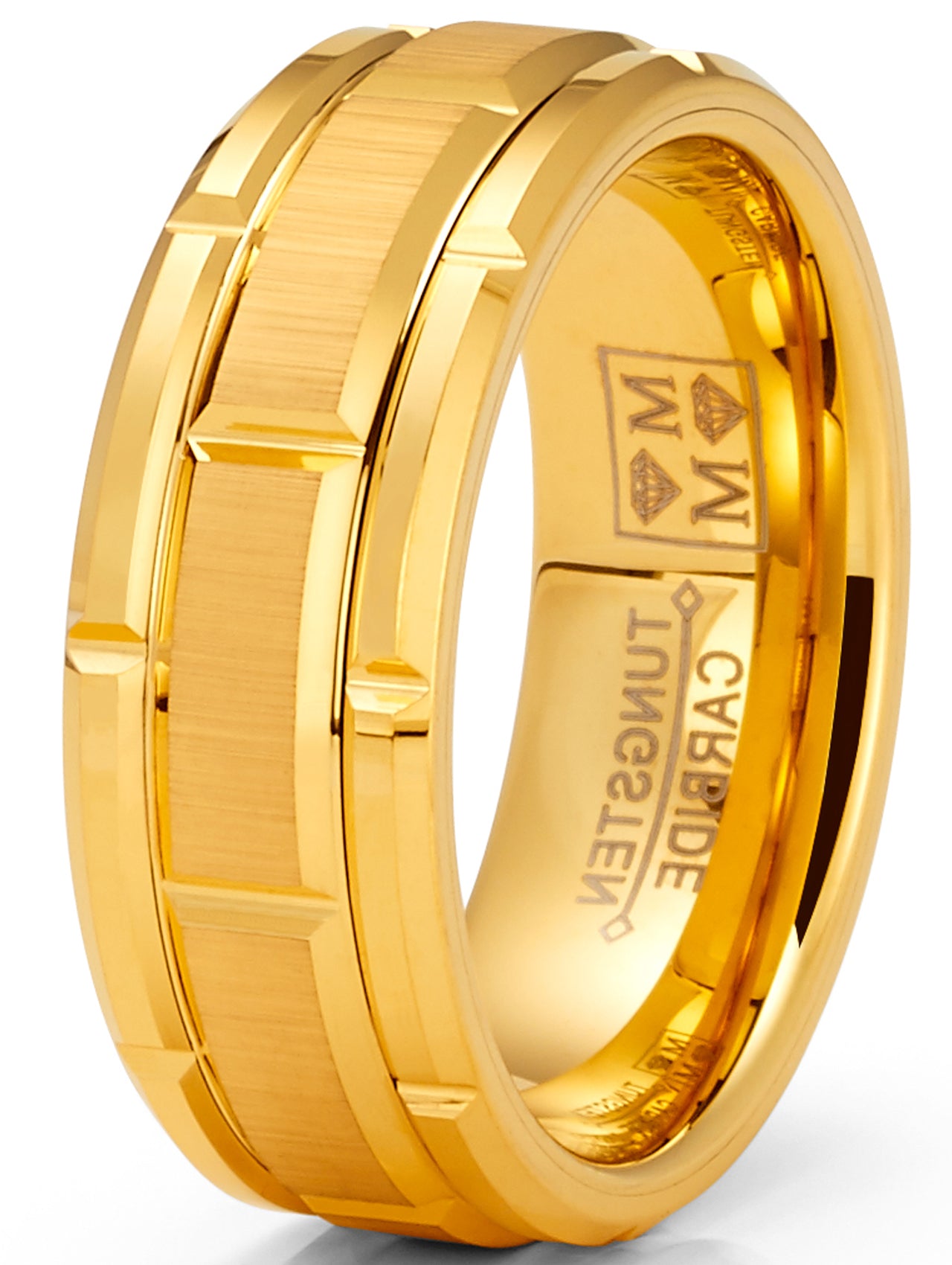 Tungsten Carbide Brick Pattern Wedding Band Engagement Ring 8MM Comfort-Fit Goldtone