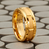 Tungsten Carbide Brick Pattern Wedding Band Engagement Ring 8MM Comfort-Fit Goldtone