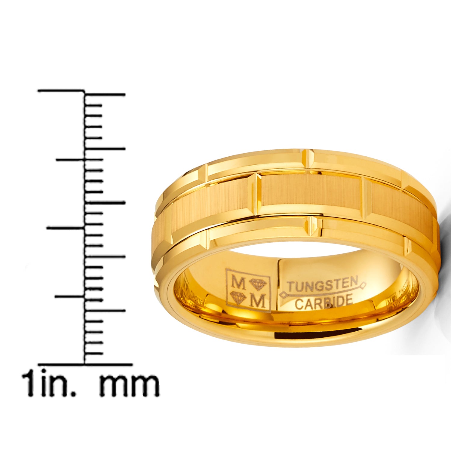 Tungsten Carbide Brick Pattern Wedding Band Engagement Ring 8MM Comfort-Fit Goldtone
