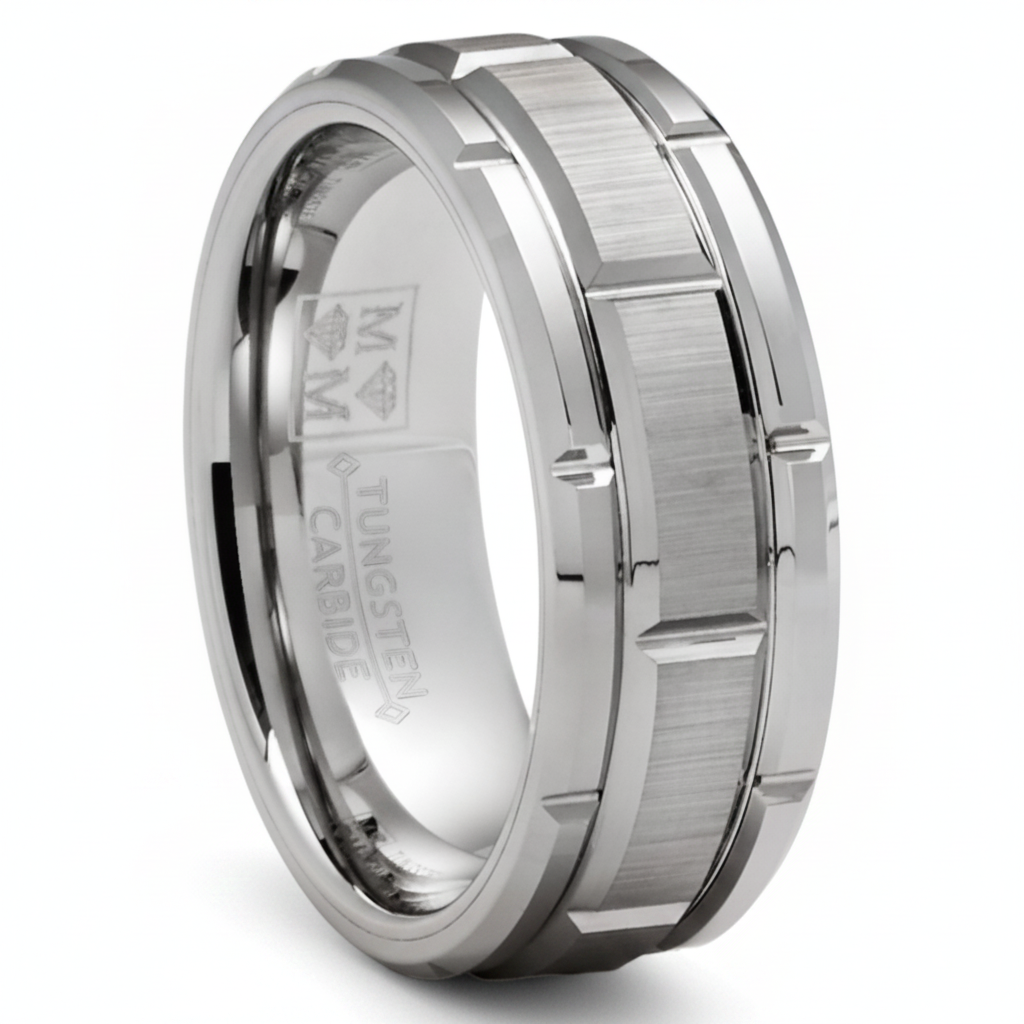 Tungsten Carbide Brick Pattern Wedding Band Engagement Ring 8MM Comfort-Fit