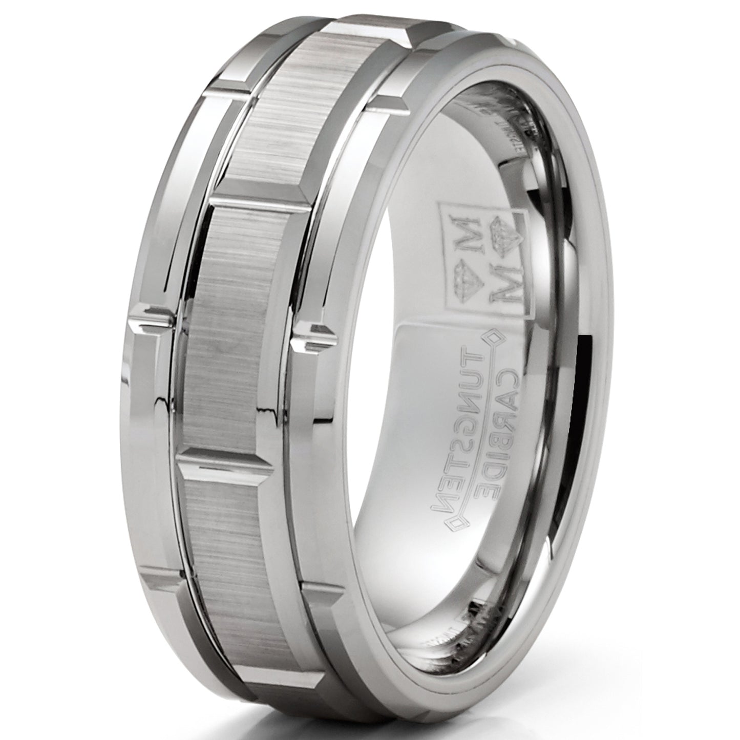 Tungsten Carbide Brick Pattern Wedding Band Engagement Ring 8MM Comfort-Fit
