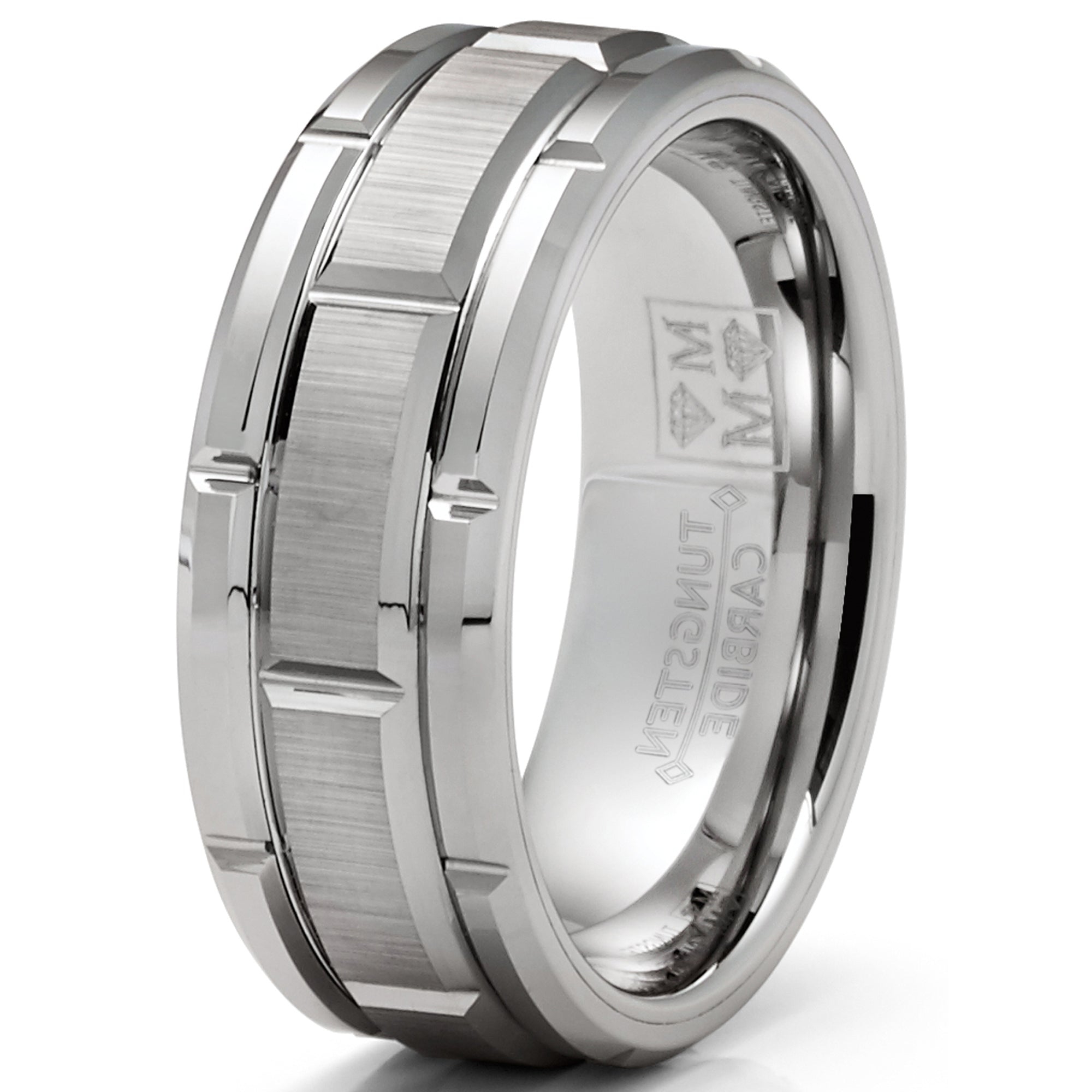 Tungsten Carbide Brick Pattern Wedding Band Engagement Ring 8MM Comfort-Fit