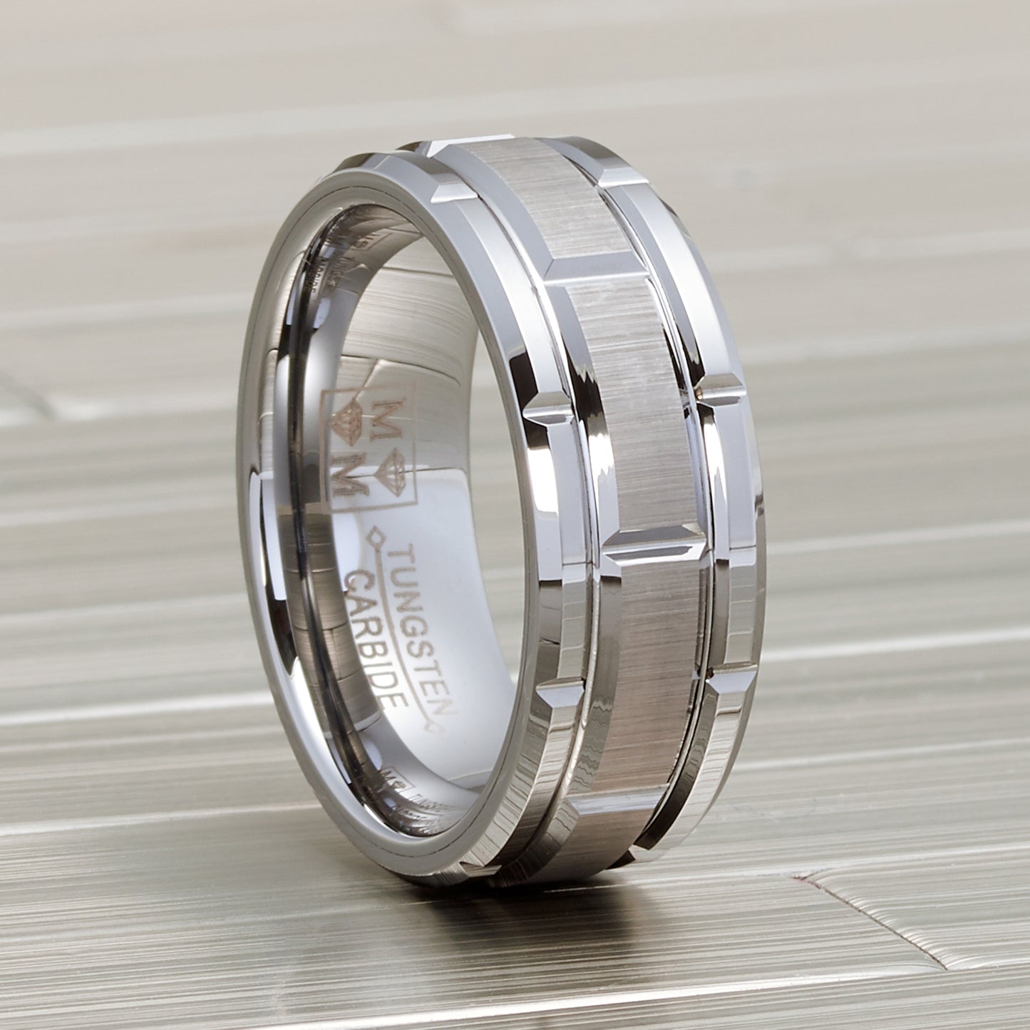 Tungsten Carbide Brick Pattern Wedding Band Engagement Ring 8MM Comfort-Fit