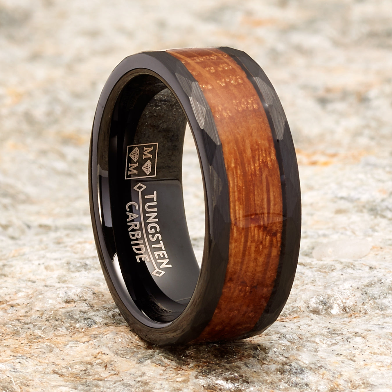 Mens Whiskey Barrel Oakwood Tungsten Carbide Ring Wedding Band Black Inlay 8MM