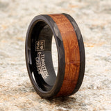 Mens Whiskey Barrel Oakwood Tungsten Carbide Ring Wedding Band Black Inlay 8MM