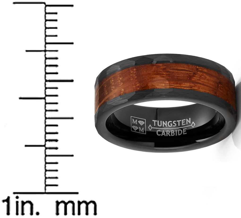 Mens Whiskey Barrel Oakwood Tungsten Carbide Ring Wedding Band Black Inlay 8MM