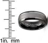 Mens Two-Tone Sandlasted Tungsten Carbide Ring Dome Wedding Band Black Inlay 8MM