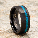 Mens Crushed Opal Tungsten Carbide Ring Dome Wedding Band Simulated Black Inlay 8MM