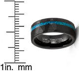 Mens Crushed Opal Tungsten Carbide Ring Dome Wedding Band Simulated Black Inlay 8MM