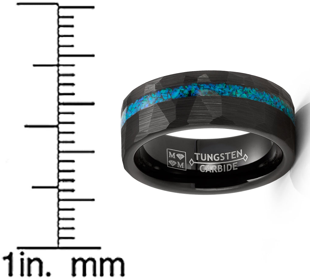 Mens Crushed Opal Tungsten Carbide Ring Dome Wedding Band Simulated Black Inlay 8MM