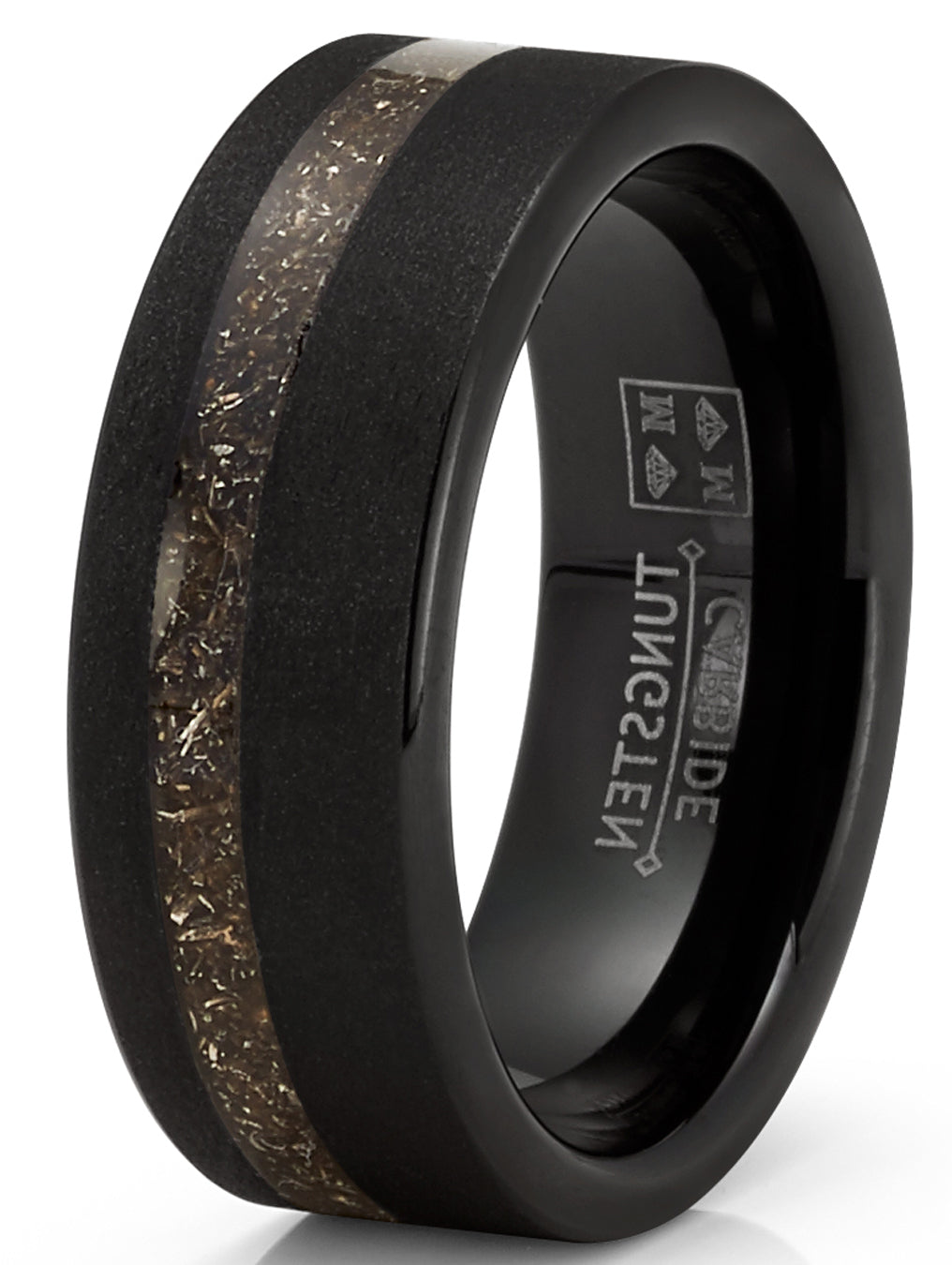 Mens Black Sandblased Pipe-cut Tungsten Carbide Titanium Ring Wedding Band 8MM