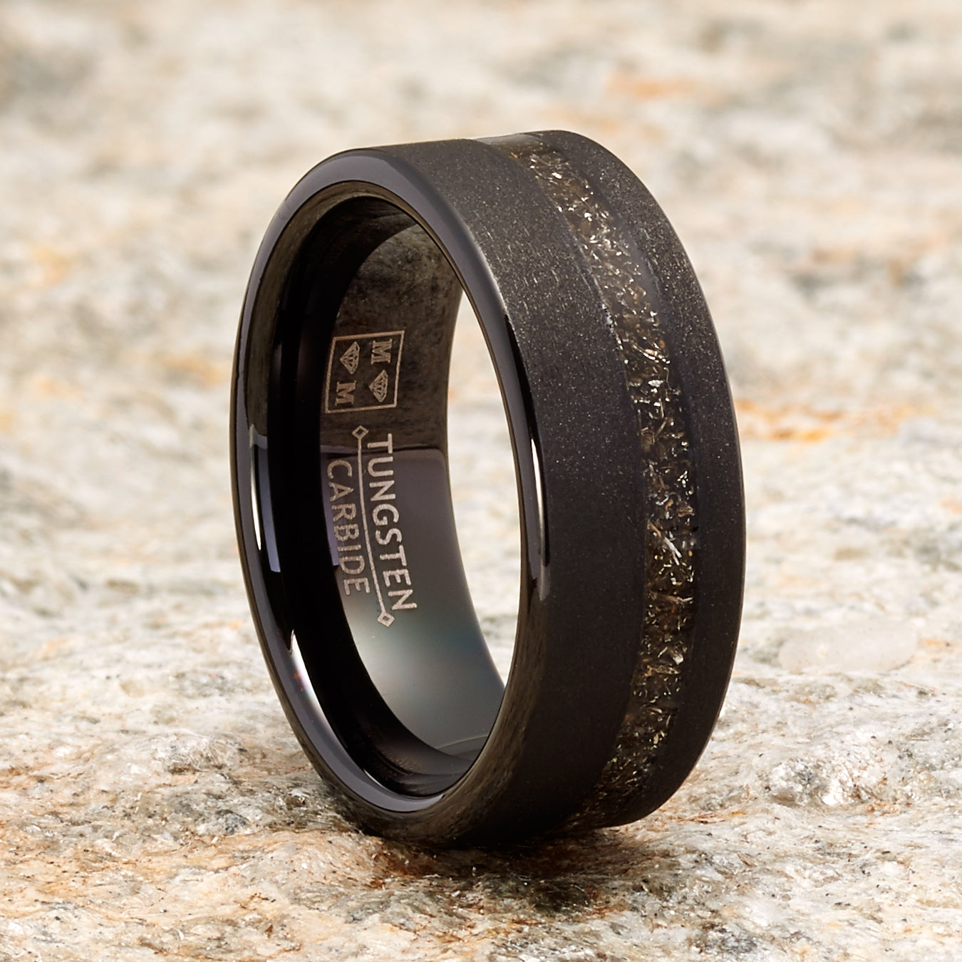 Mens Black Sandblased Pipe-cut Tungsten Carbide Titanium Ring Wedding Band 8MM