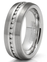 Mens Tungsten Carbide Ring Eternity Wedding Band Dome Brushed CZ 8MM