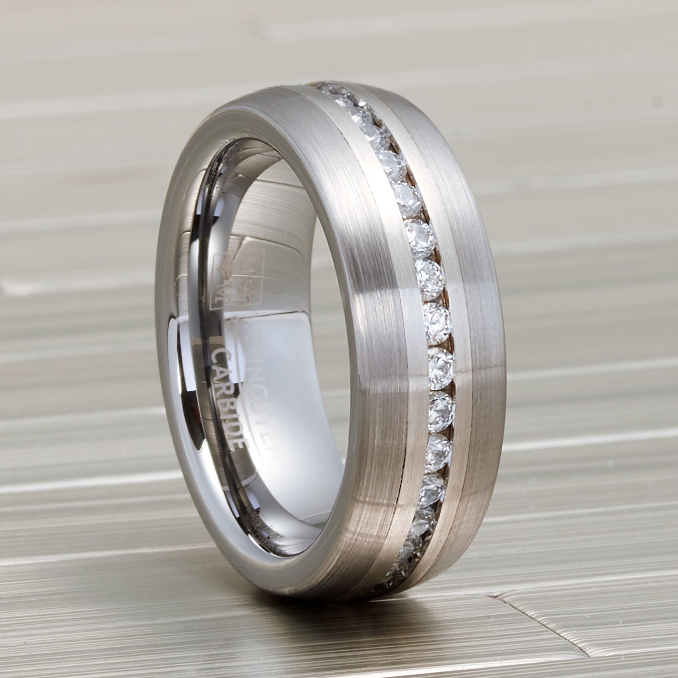 Mens Tungsten Carbide Ring Eternity Wedding Band Dome Brushed CZ 8MM
