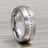 Mens Tungsten Carbide Ring Eternity Wedding Band Dome Brushed CZ 8MM