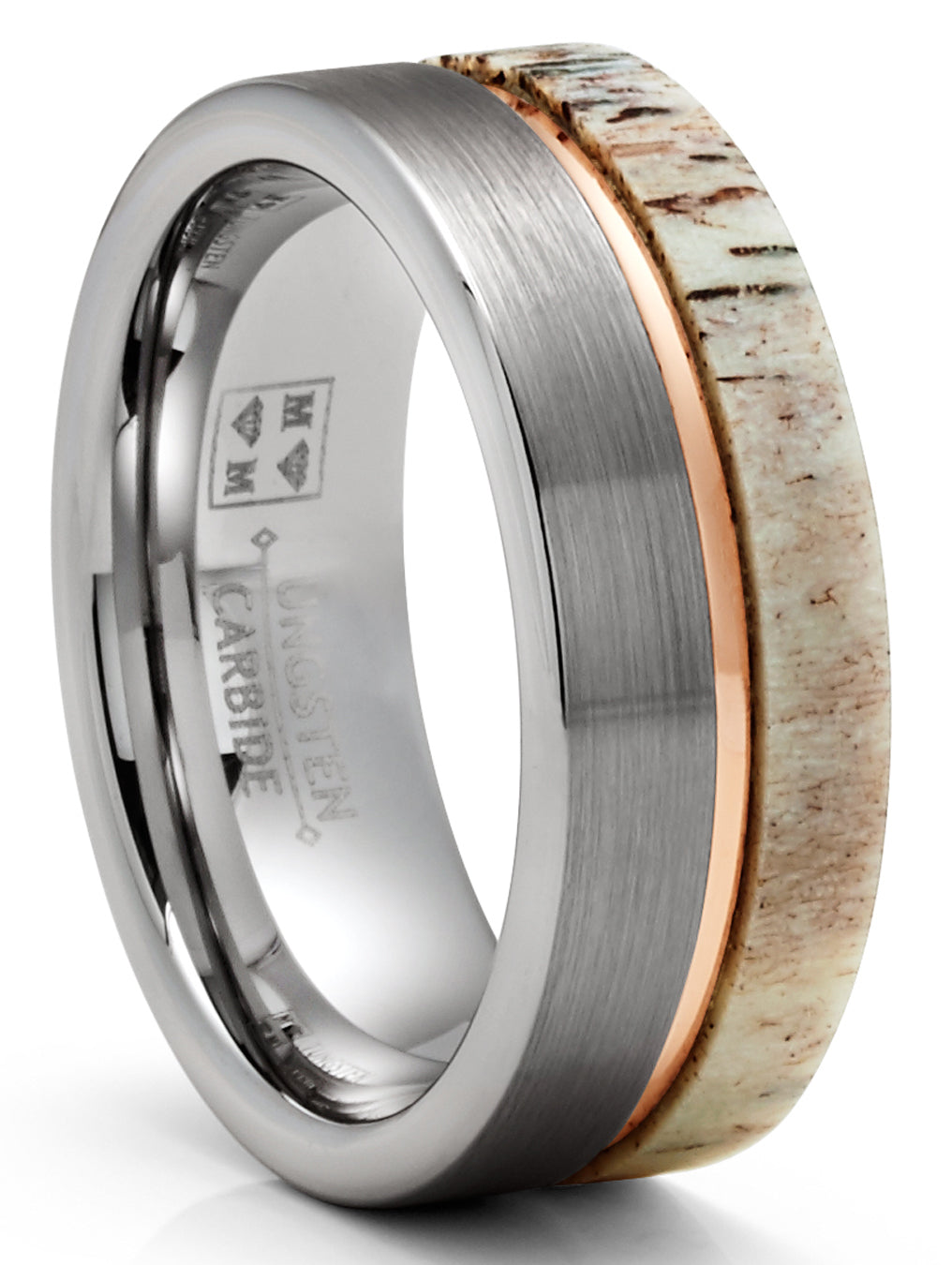 Mens Deer Antler Tungsten Carbide Ring Rose Goldtone Groove Wedding Band 8MM