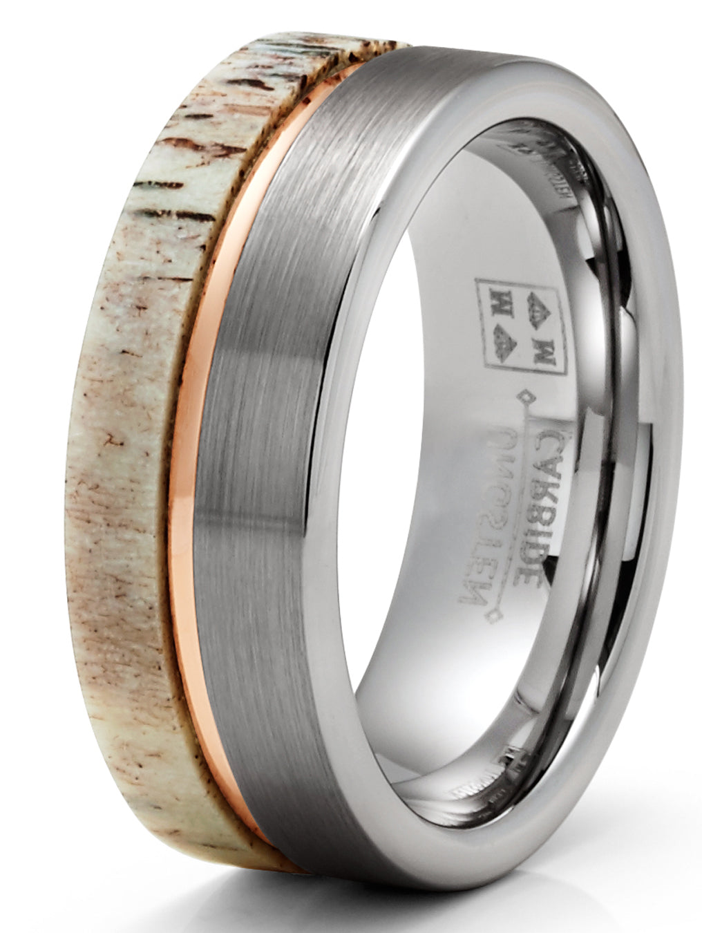 Mens Deer Antler Tungsten Carbide Ring Rose Goldtone Groove Wedding Band 8MM