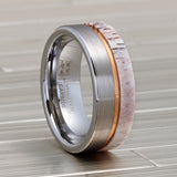 Mens Deer Antler Tungsten Carbide Ring Rose Goldtone Groove Wedding Band 8MM