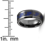 Mens Gunmetal Tungsten Carbide Ring Black Blue Carbon Fiber Inlay Wedding Band 8MM