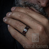 Mens Gunmetal Tungsten Carbide Ring Black Red Carbon Fiber Inlay Wedding Band 8MM