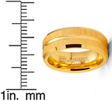 Mens Tungsten Carbide Ring Brushed Goove Wedding Band Goldtone 8MM