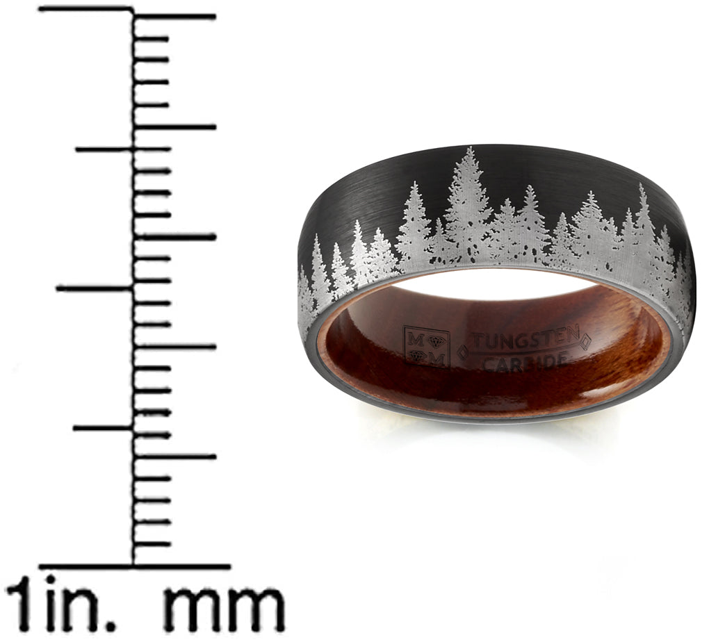 Mens Pine tree Tungsten Carbide Ring Whiskey Barrel Oakwood Wedding Band Black 8MM