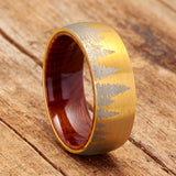 Mens Pine tree Tungsten Carbide Ring Whiskey Barrel Oakwood Wedding Band Goldtone 8MM