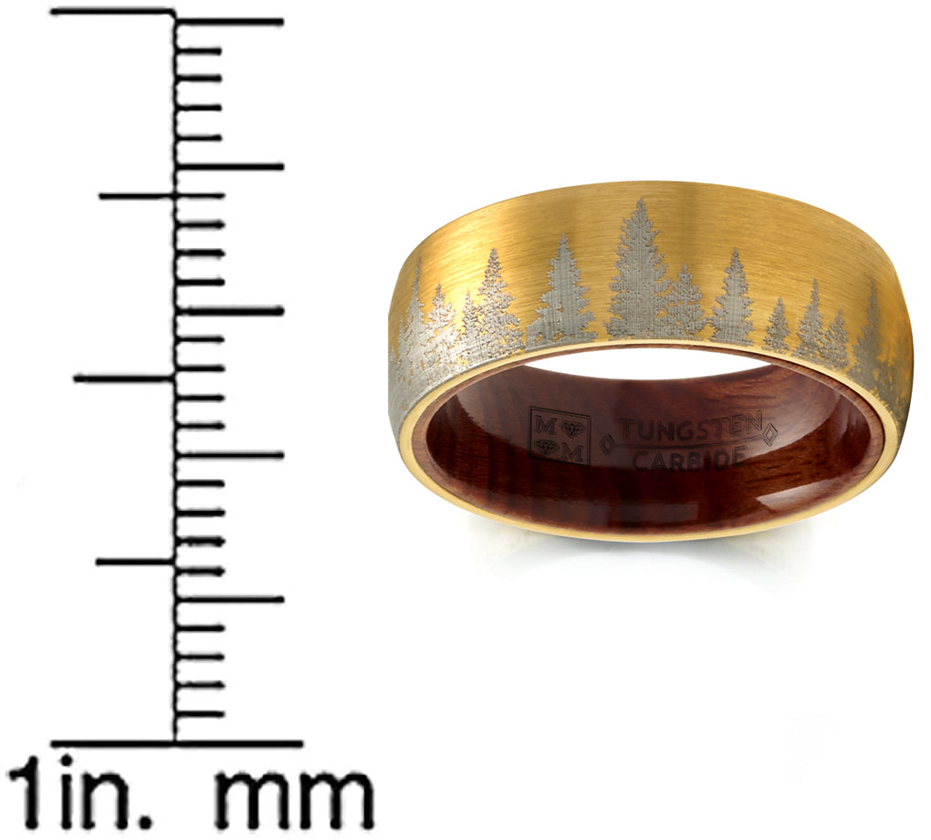 Mens Pine tree Tungsten Carbide Ring Whiskey Barrel Oakwood Wedding Band Goldtone 8MM