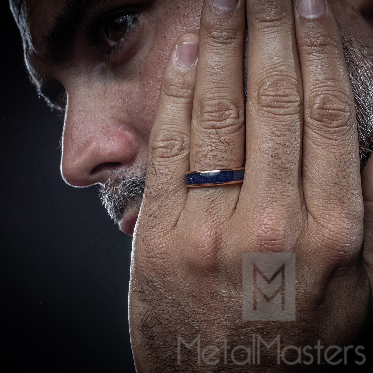 Mens Blue Lapis Lazuli Tungsten Carbide Ring Rose Goldtone Wedding Band Black 6MM