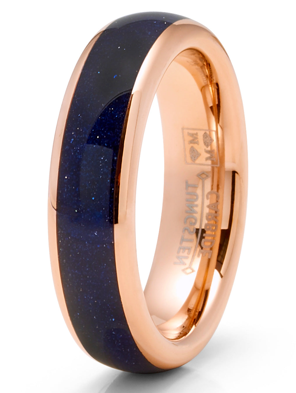 Mens Blue Lapis Lazuli Tungsten Carbide Ring Rose Goldtone Wedding Band Black 6MM