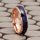 Mens Blue Lapis Lazuli Tungsten Carbide Ring Rose Goldtone Wedding Band Black 6MM