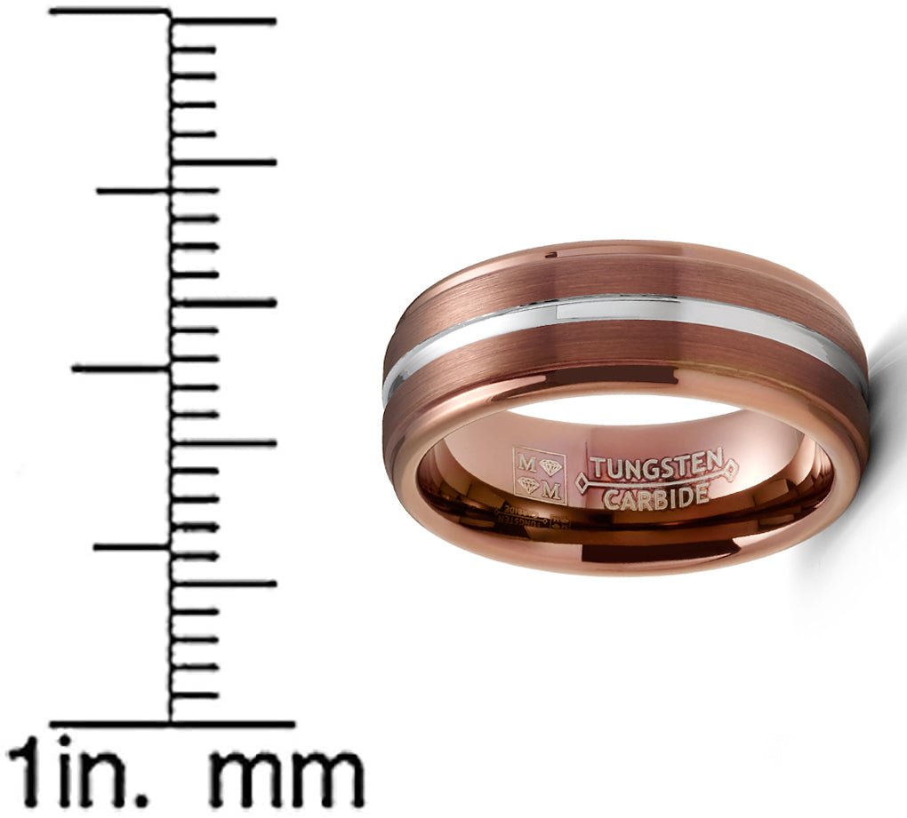 Mens Chocolate Brown Tungsten Carbide Ring Silvertone Grooved Wedding Band 8MM