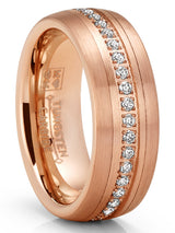 Mens Rose Goldtone Eternity Tungsten Carbide Ring Dome Wedding Band CZ 8MM