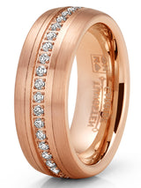 Mens Rose Goldtone Eternity Tungsten Carbide Ring Dome Wedding Band CZ 8MM