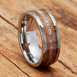 Mens Deer Antler Whiskey Barrel Tungsten Carbide Ring Hammered Wedding Band 8MM