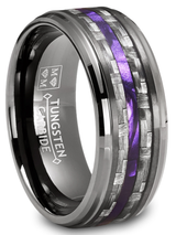 Mens Carbon Fiber Tungsten Carbide Ring Purple Wood Wedding Band Gunmetal 8MM