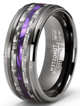 Mens Carbon Fiber Tungsten Carbide Ring Purple Wood Wedding Band Gunmetal 8MM