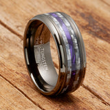 Mens Carbon Fiber Tungsten Carbide Ring Purple Wood Wedding Band Gunmetal 8MM
